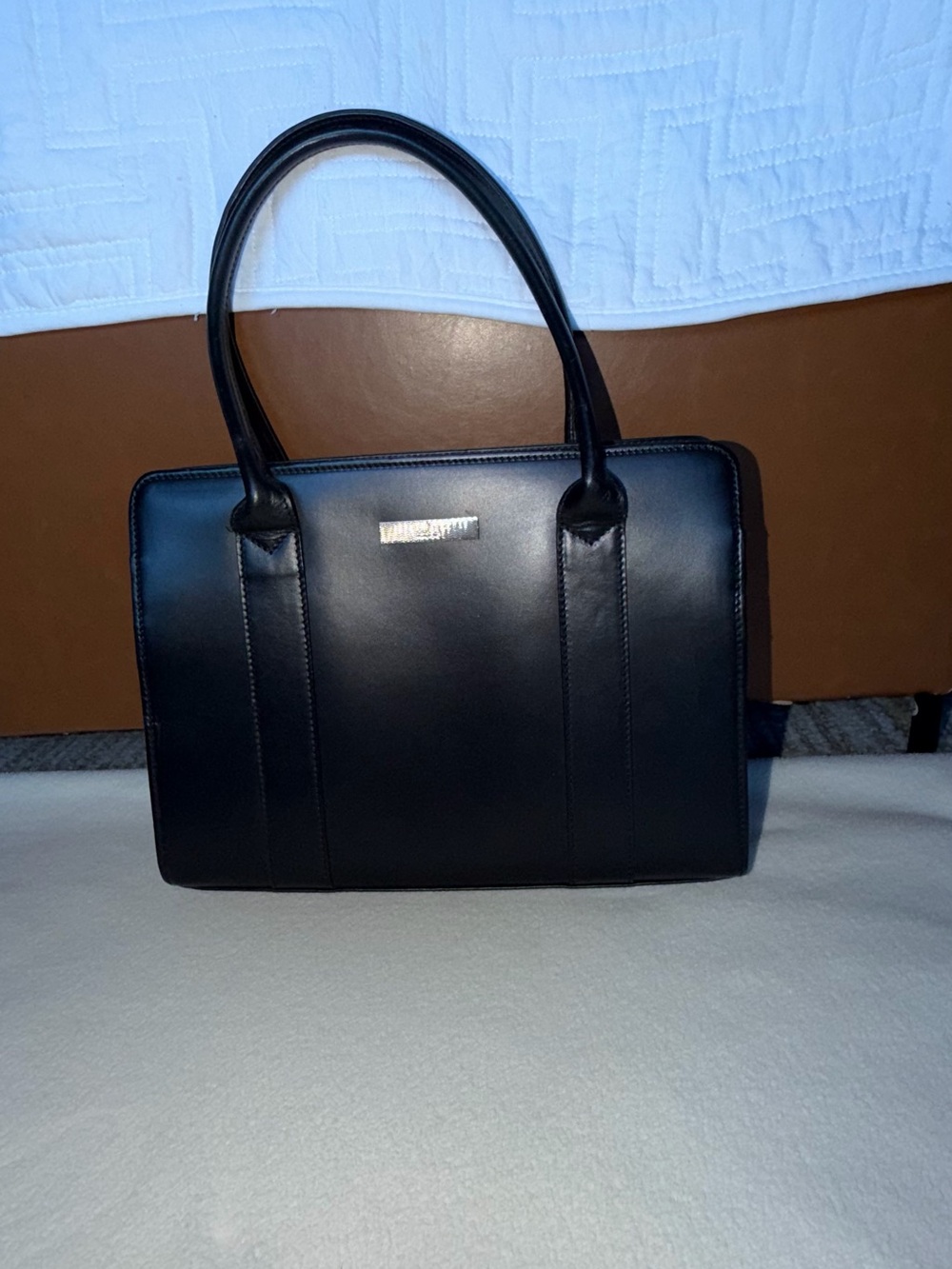 Authentic Gucci Vintage Black Leather Structured Top Handle Bag.